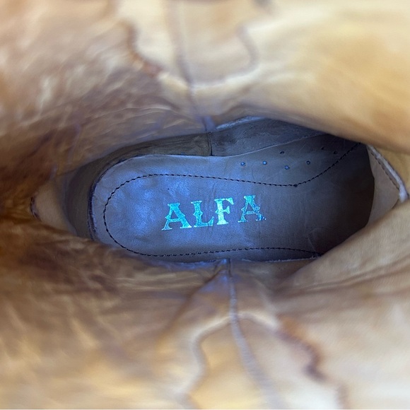 ALFA Men’s Leather Square Toe Cowboy Boots | Western Tan Brown Fish Scale | Sz 8 - Picture 10 of 10